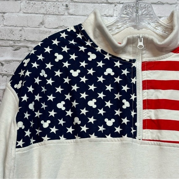 Disney Parks Mickey Mouse Stars Stripes Flag Men Pullover Sweatshirt 1/4 Zip 2XL - Picture 4 of 16